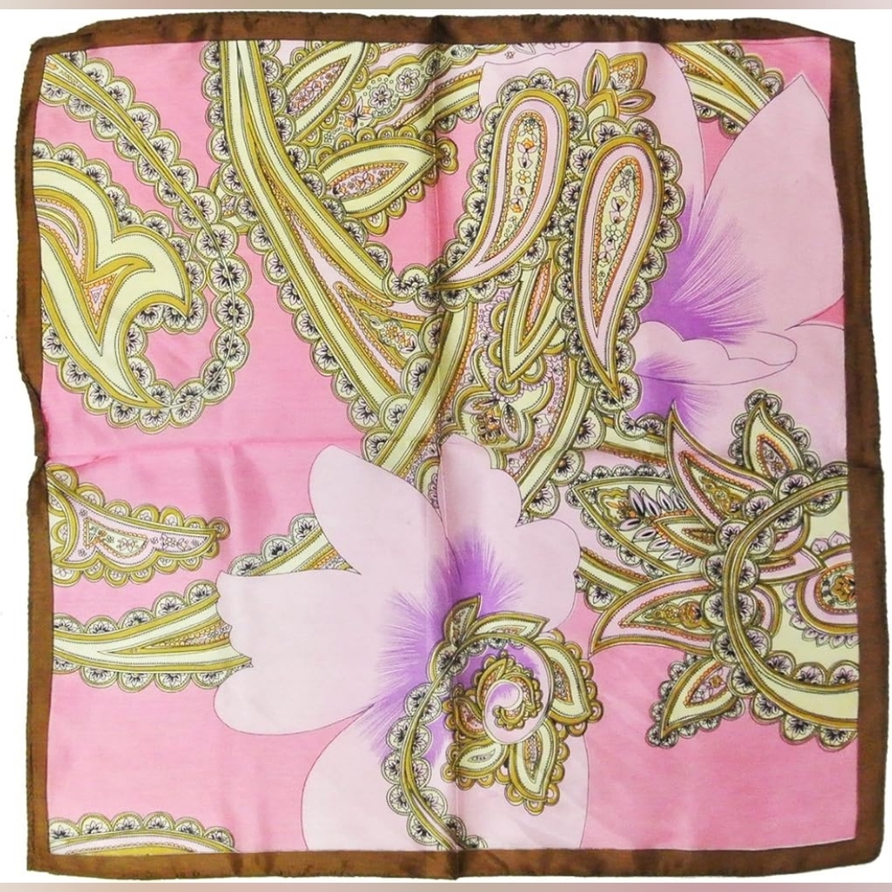 🆕️ Pink and Brown Floral Paisley Square Scarf Bandana Purse Bag Accessory